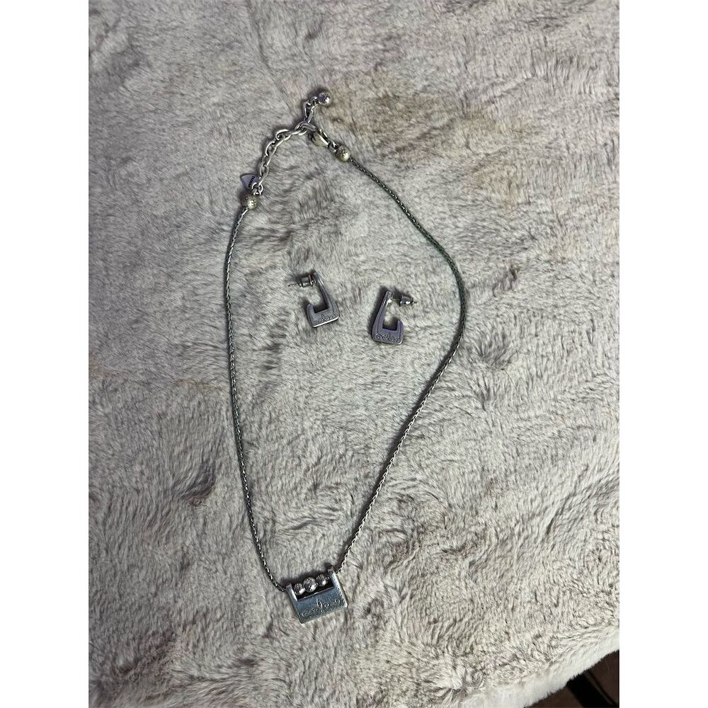 Brighton Silver Engraved Necklace & Earring Jewelry Set